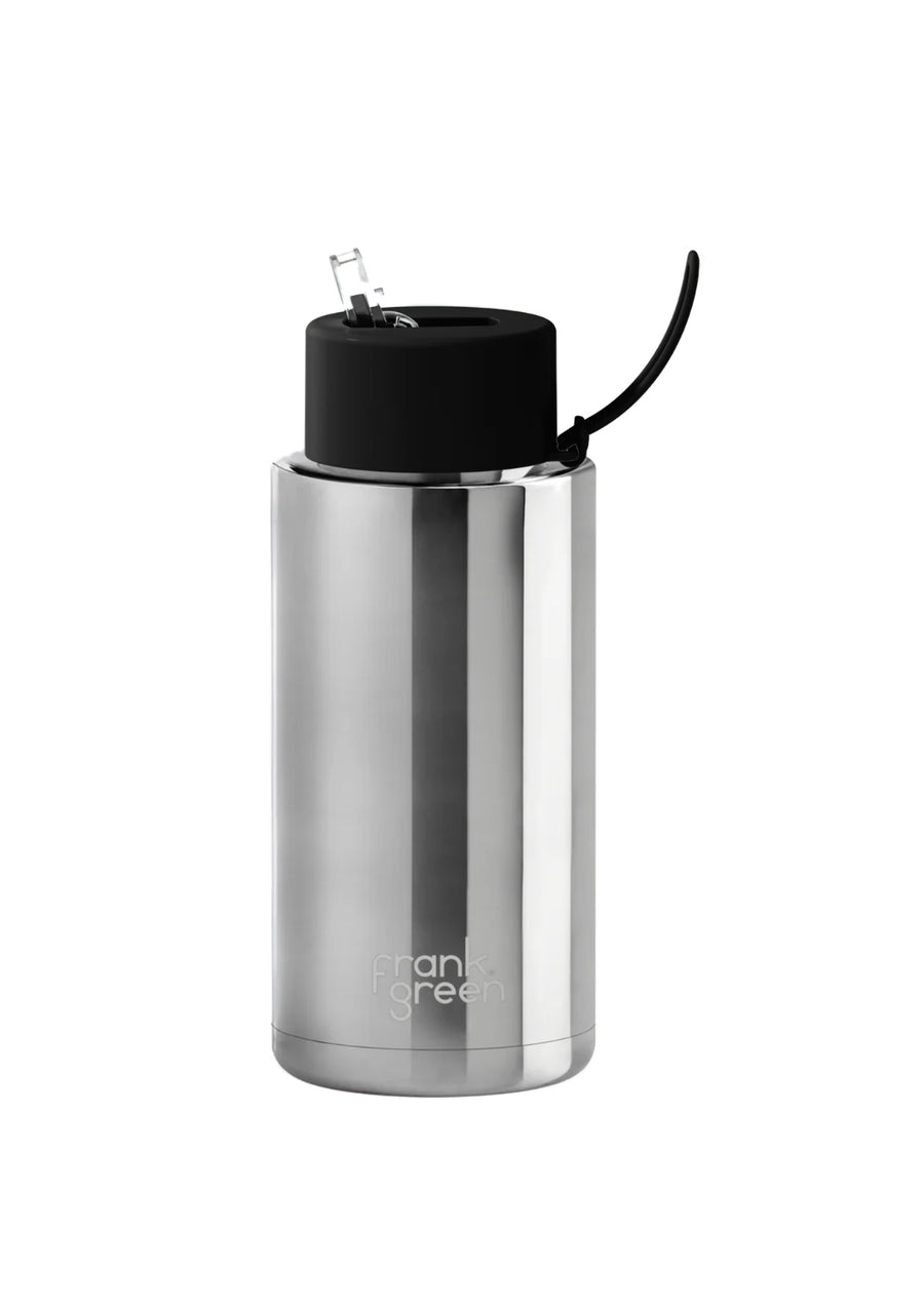 Frank Green Ceramic Reusable Bottle 34oz/1000ml - Chrome Silver/Midnight