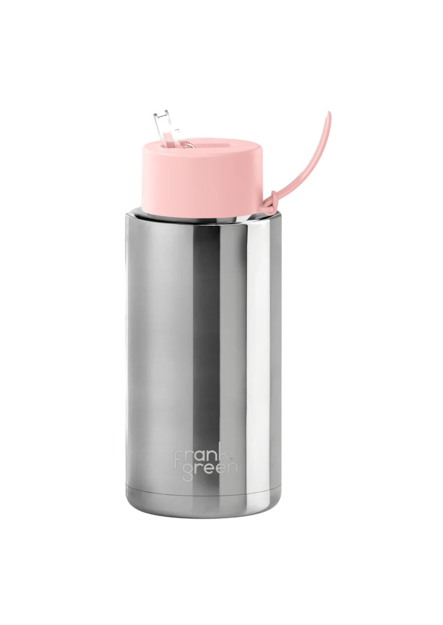 Frank Green Ceramic Reusable Bottle 34oz/1000ml - Chrome Silver/Blushed